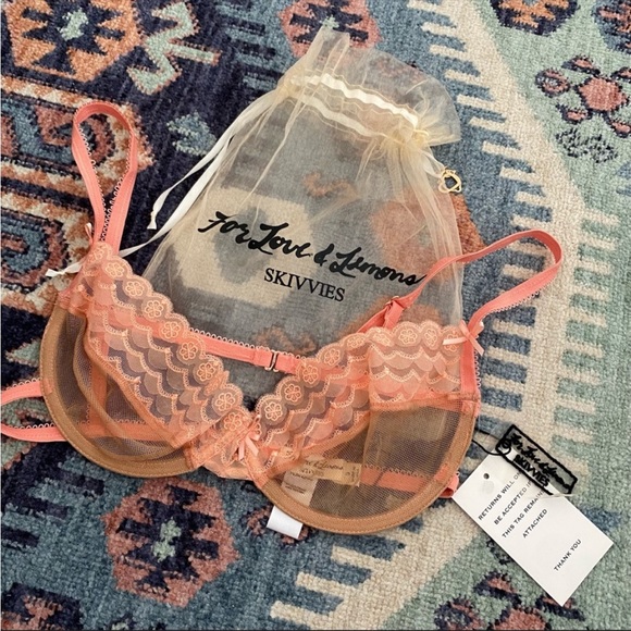 For Love & Lemons Darling underwire scalloped Peach bra - Picture 2 of 4